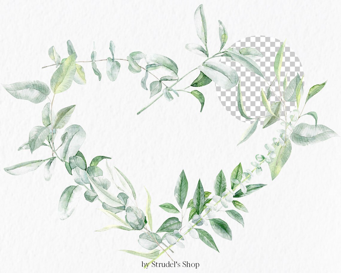 Watercolor Heart Wreath Greenery Floral Valentines Day Eucalyptus ...