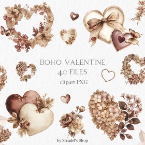Boho Valentine-clipart - romantische png met bloemenharten en rustieke ontwerpen, bruiloften doe-het-zelfprojecten #b105