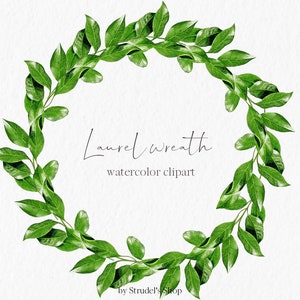 Corona d’alloro acquerello PNG clipart foglie clipart floreale disegnata a mano matrimonio minimalista verde logo rami verdi #c57