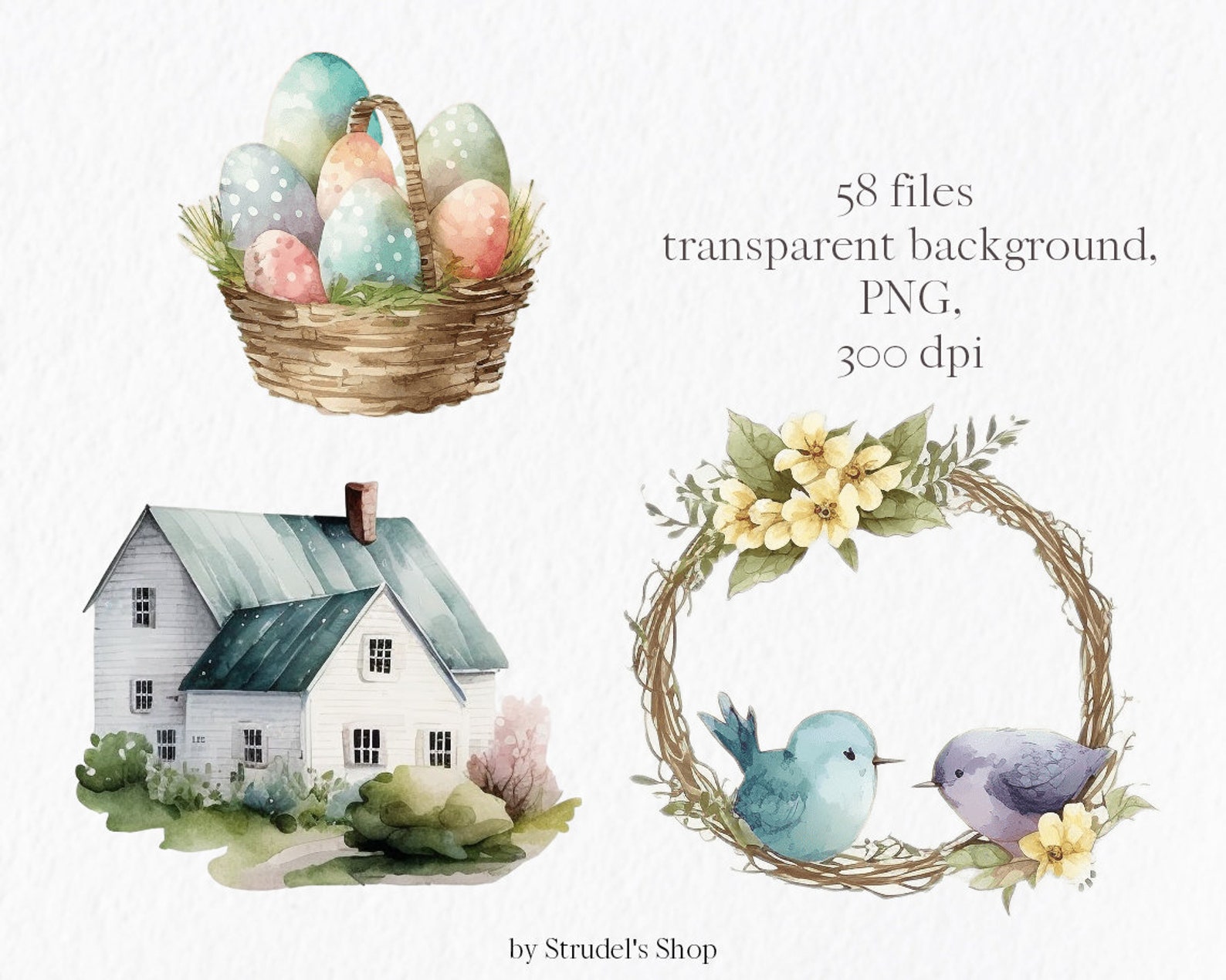 Cozy Easter Watercolor Clipart PNG - Cute Spring Bunny Farmhouse Rabbit ...