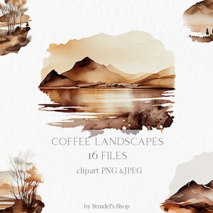Landscapes Watercolor Clipart PNG -  nature mountain sublimation graphics landscape motive scene desert brown coffee beige #b99