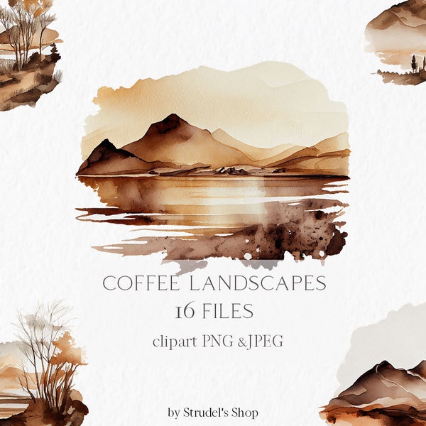 Landscapes Watercolor Clipart PNG -  nature mountain sublimation graphics landscape motive scene desert brown coffee beige #b99