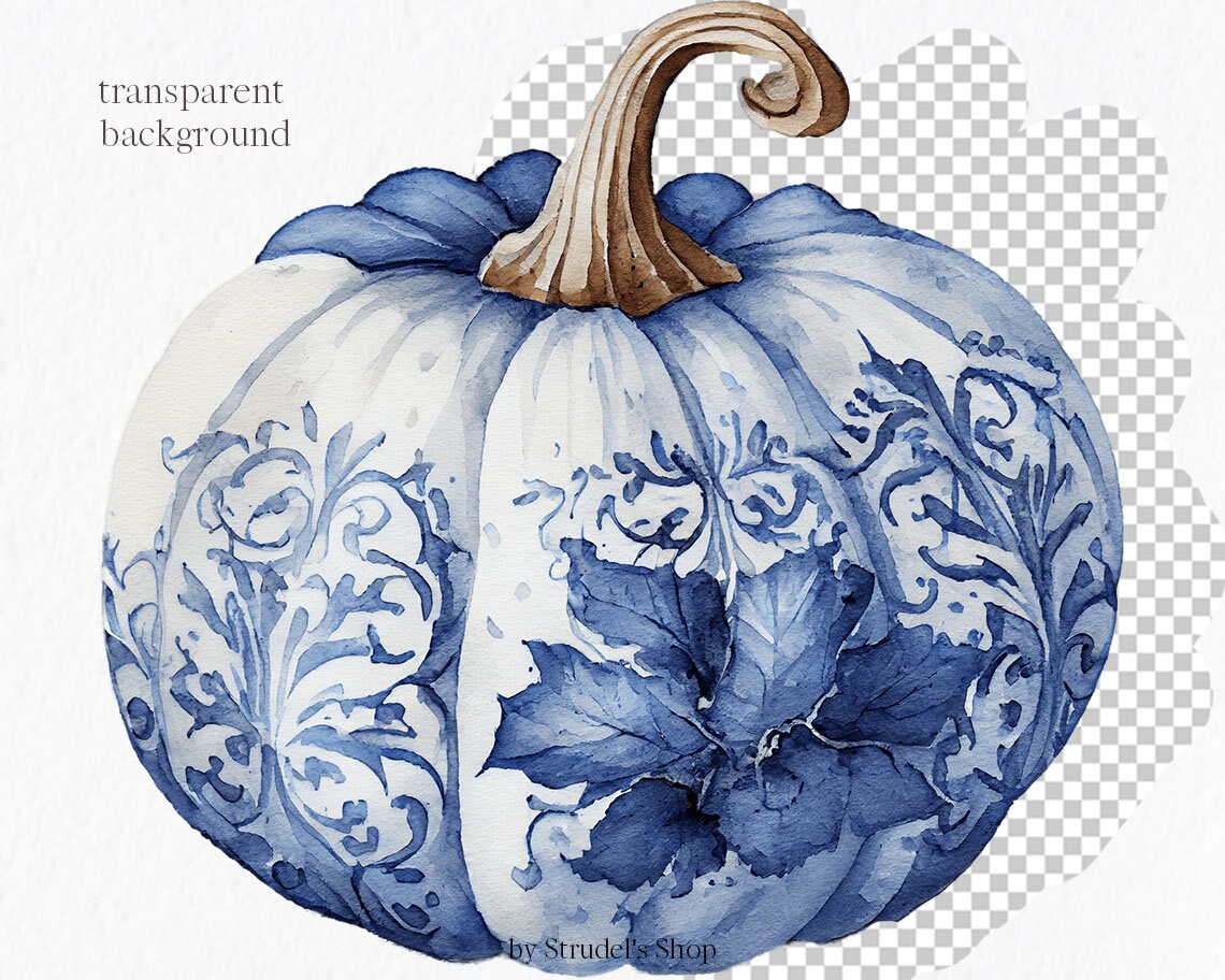 Blue White Pumpkin Watercolor Clipart PNG - Autumn Thanksgiving Pumpkin ...