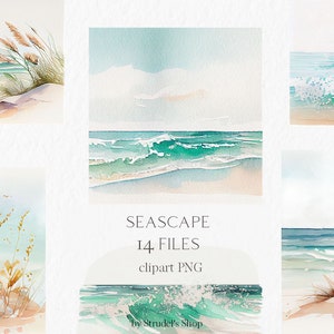 海の風景 水彩画 クリップアート PNG - 夏 海 ビーチ 海 夏休み 風景 自然 #b53