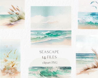 Seascapes Watercolor Clipart PNG - summer ocean beach sea summer vacation landscapes nature #b53