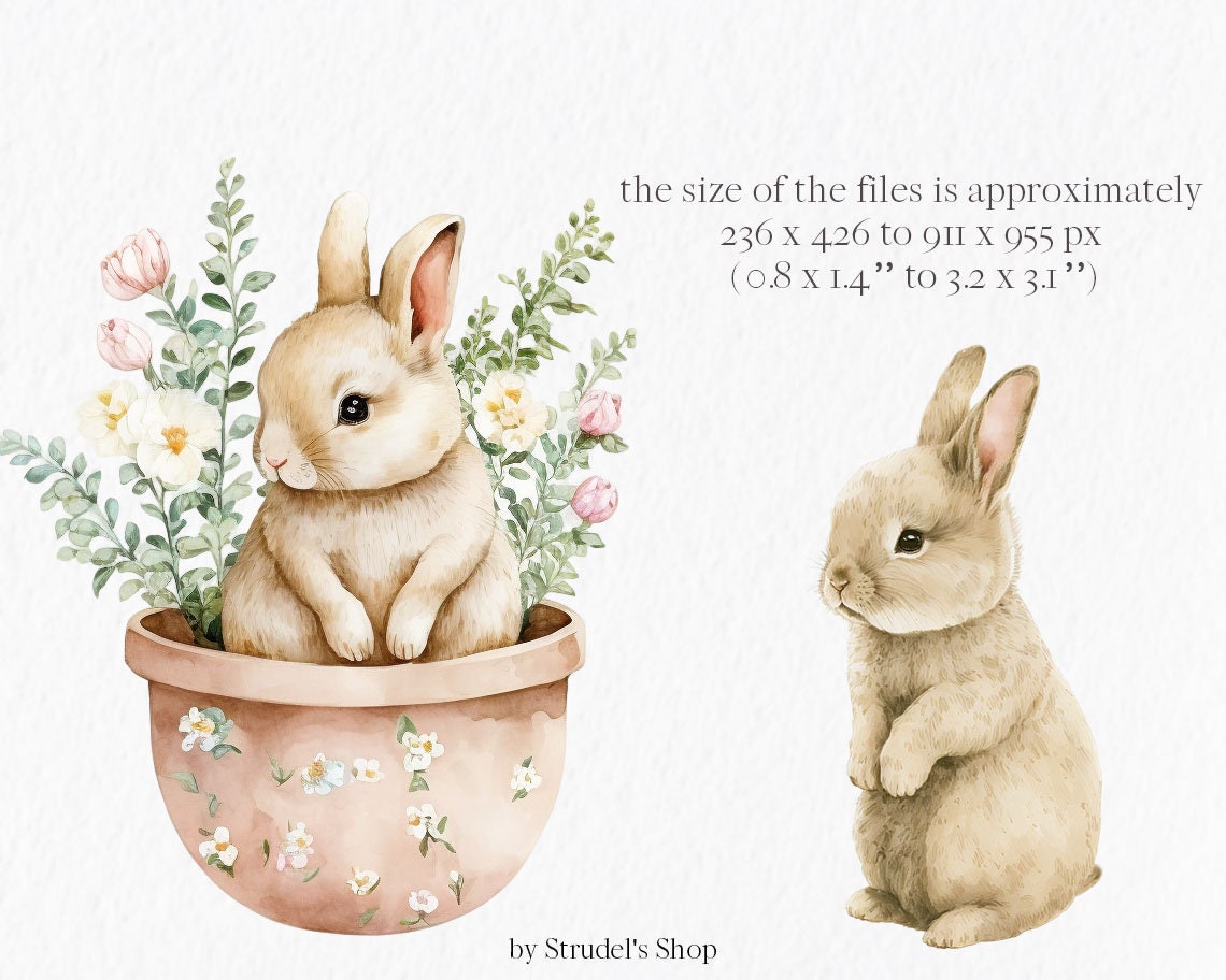 Flower Bunny Watercolor Clipart PNG - Easter Bunny Easter Sublimation ...
