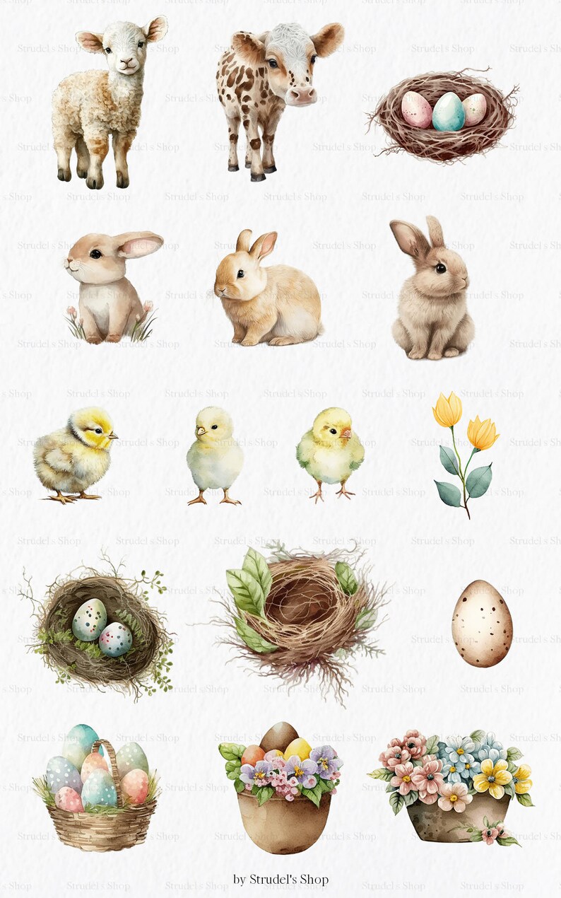 Cozy Easter Watercolor Clipart PNG - Cute Spring Bunny Farmhouse Rabbit ...