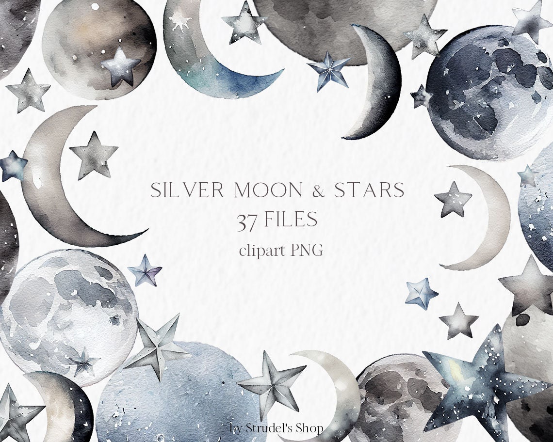 21 Silver Glitter Stars Clipart Set, Silver Glitter Star Frames