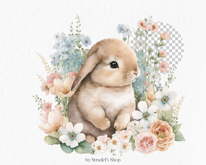 Flower Bunny Watercolor Clipart PNG - Easter Bunny Easter Sublimation ...
