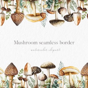 Bordure transparente aux champignons, Aquarelle Clipart PNG - Forêt d'automne champignon vénéneux botanique sublimation design #c137