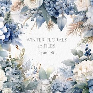 Flores azuis empoeiradas inverno clipart PNG #b201