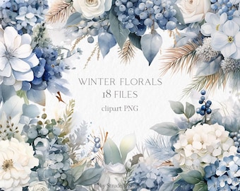 Dusty blue flowers winter clipart PNG #b201