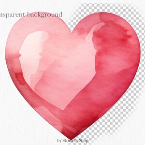 May include: A watercolor painting of a pink heart on a transparent background. The heart is painted in a soft, romantic style, with a light pink center and a darker pink border.
