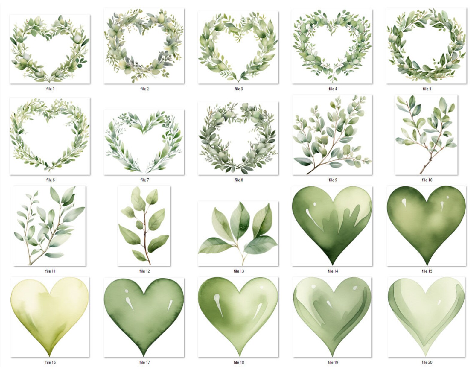 Watercolor Greenery Clipart - Spring Heart Rustic Frame Plant Wreath ...