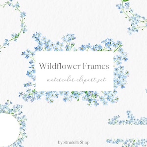Wildflower frame set. Watercolor clipart PNG wreath forget me not flowers wildflower birthday card diy #c60