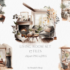 Living room Watercolor Clipart PNG -  scrapbooking home decor furniture background scene house interior cottagecore aesthetic #b115