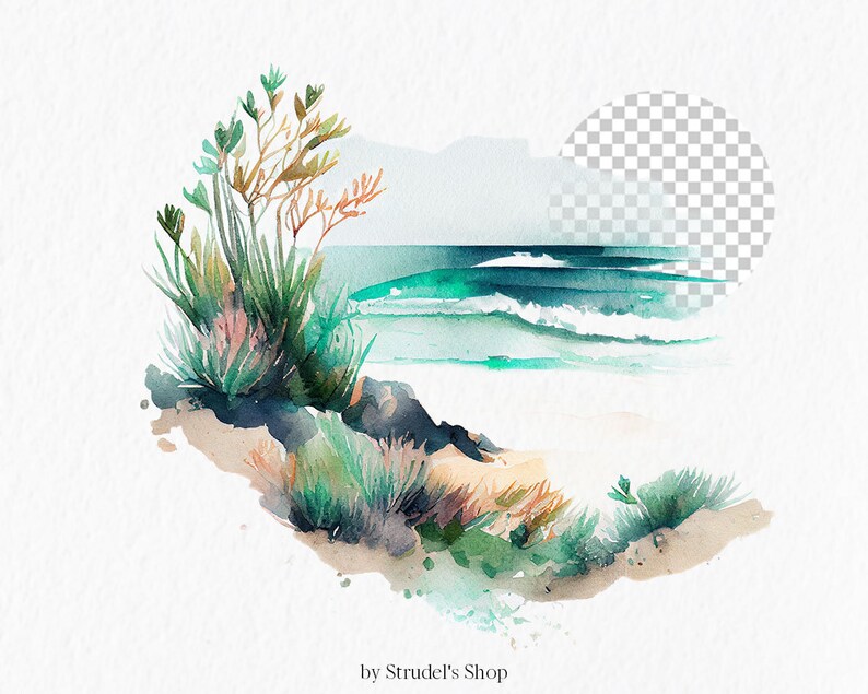 Seascapes Watercolor Clipart PNG - Summer Ocean Beach Sea Summer ...