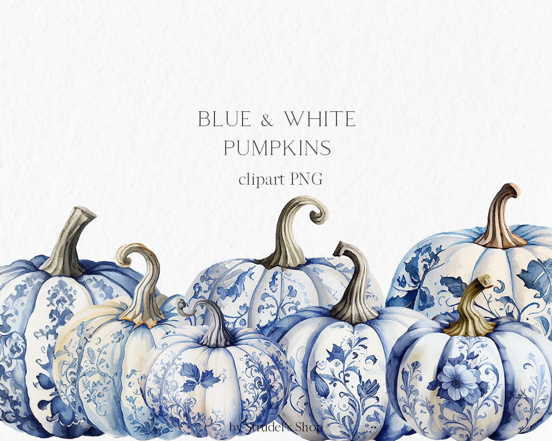 Blue White Pumpkin Watercolor Clipart PNG - Autumn Thanksgiving Pumpkin ...