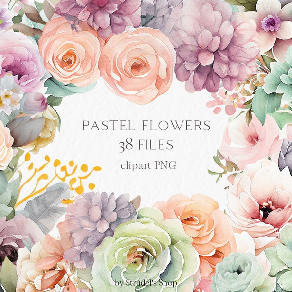 Pastel flowers Watercolor Clipart PNG - invitation clipart floral wedding bouquet arrangement #b101