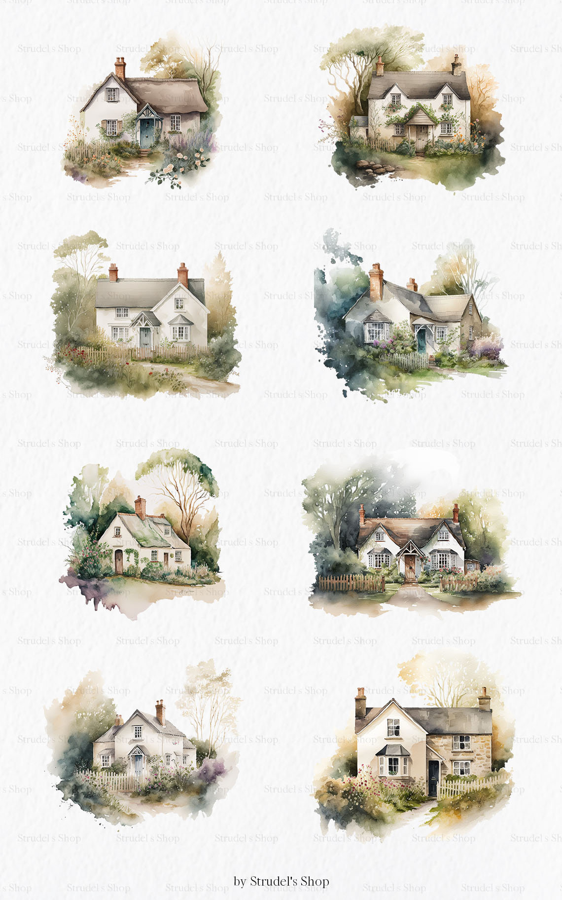 Cozy Village Houses Watercolor Clipart PNG - Cottage Farm Farmhouse ...