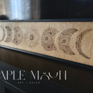 Moon Phase Floral Wall Hanging, Moon Phase Wall Decor, Moon Phases Wall Art, Floral Moon, Moon Decor, Wood Art, Engraved Moon Phases