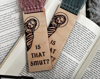 Is That Smut, Bookmark, Romance reader, Peeking Jesus, Funny, dirty joke, book lovers, gift for reader, Macrame, Book accessory, engraved