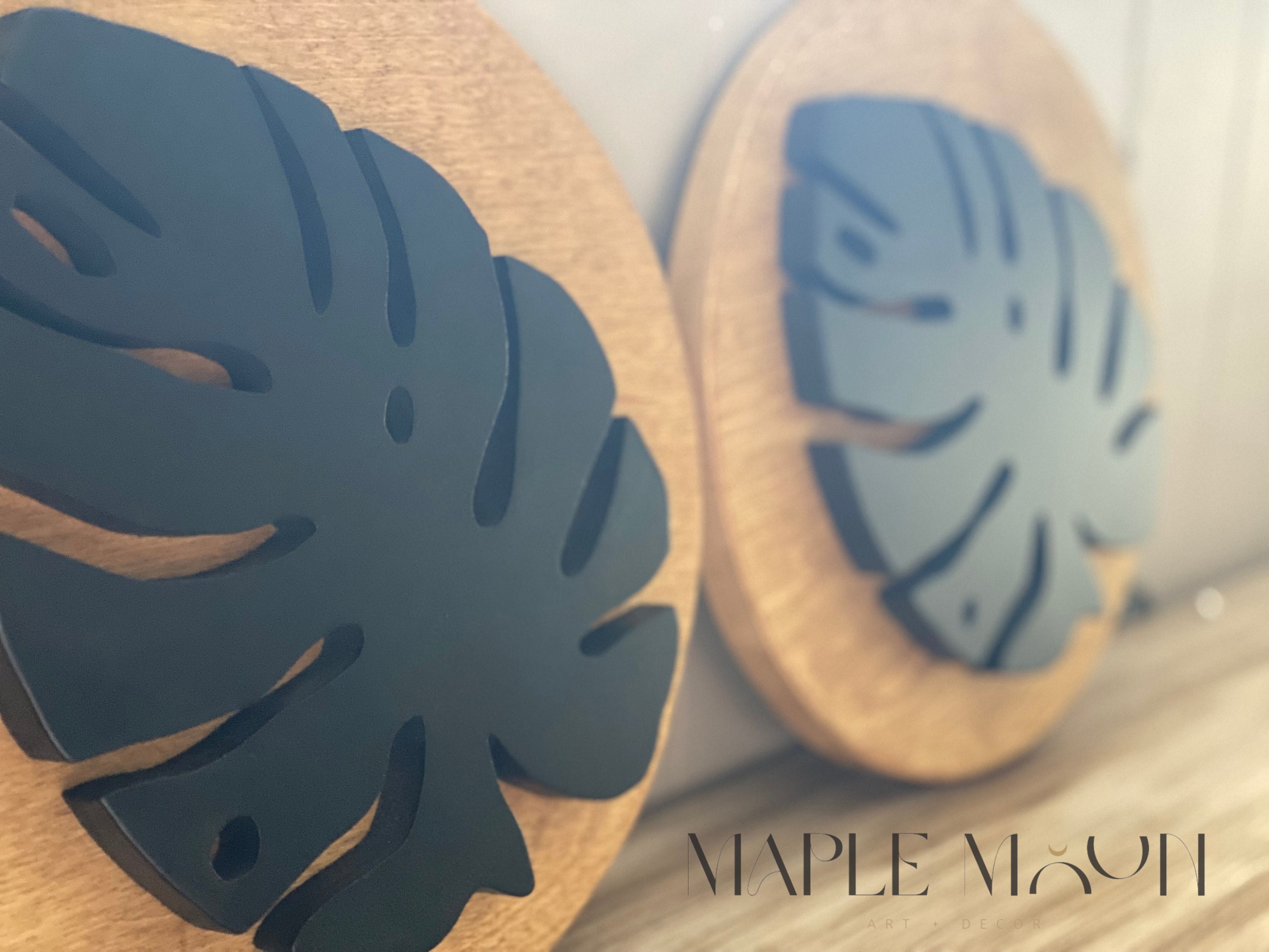 Monstera Leaf Wall Art, 3D Plant Wall Hanging, Black and Wood Plant Art