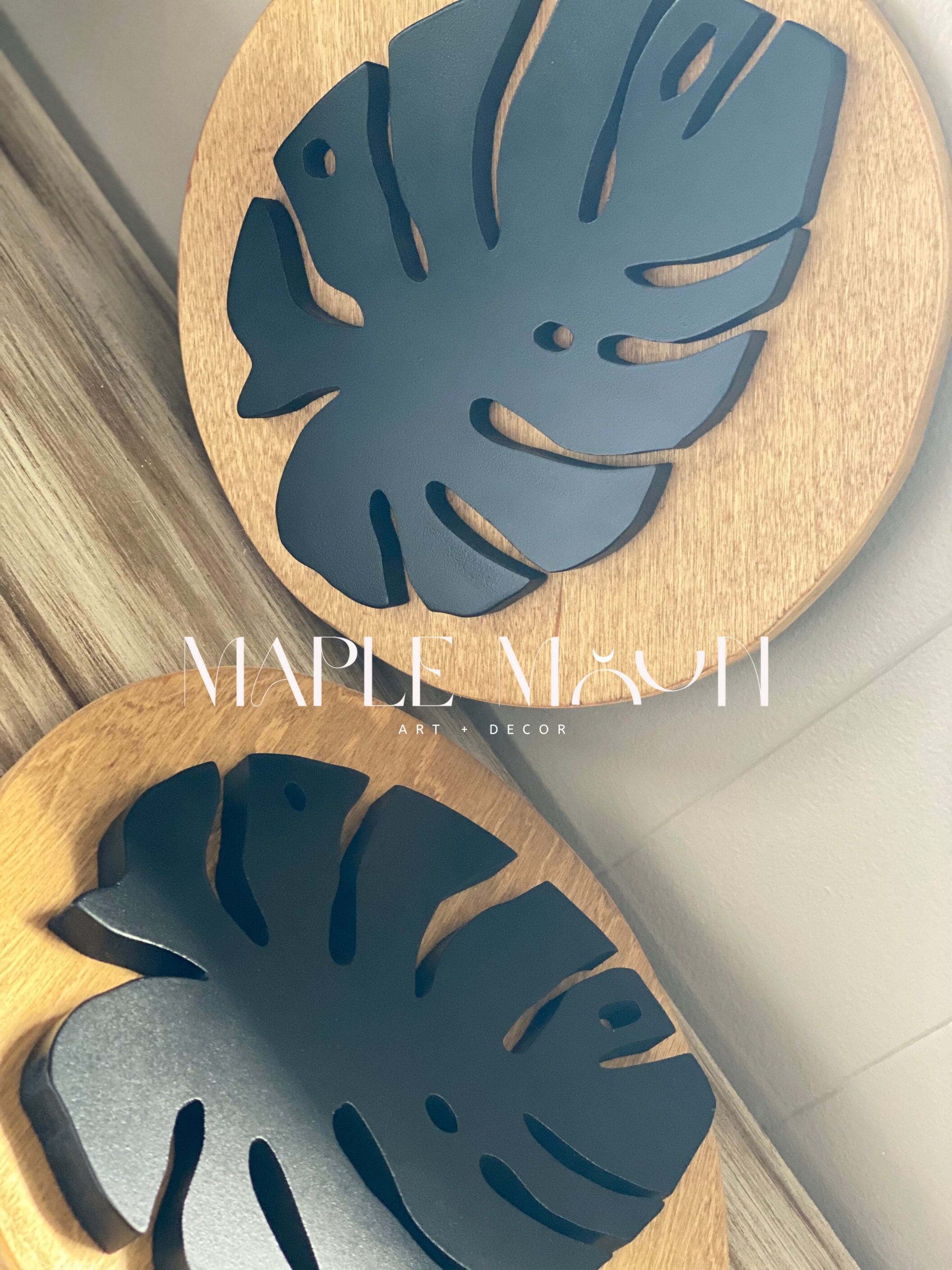 Monstera Leaf Wall Art, 3D Plant Wall Hanging, Black and Wood Plant Art