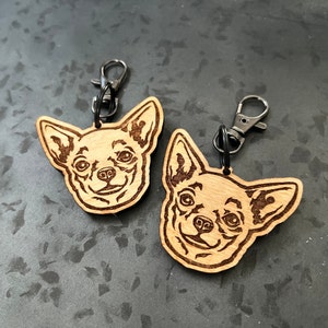 Chihuahua Wood Dog Breed Keychain, Chihuahua Dog Face Keychain, Engraved Keychain, Dog Owner Gift