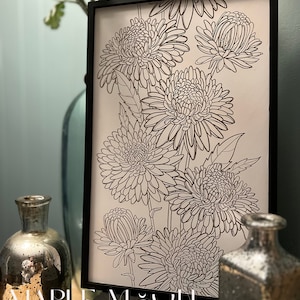 Black and White Art | Dahlia Wall Art | Flower Wall Decor | Floral Wall Hangings | Engraved Wall Art | Black and White Decor | Boho Decor