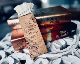 Bookmark, Macrame Bookmark, Fourth Wing, Fantasy Bookmark, Dragons, Iron Flame, Bookshelf Display, Engraved Bookmark, Gift for Book Lovers