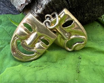 14k Gold Comedy Tragedy Mask Charm, Theatre Pendant