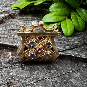 Gold Purse Charm, Handbag Charm, Ruby Purse Charm, Purse Pendant