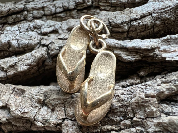 Gold Flip-Flop Charm, Gold Thong Charm, Gold Sand… - image 1