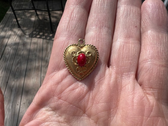 Coral Heart Charm, Gold Heart Charm, Heart Pendan… - image 3