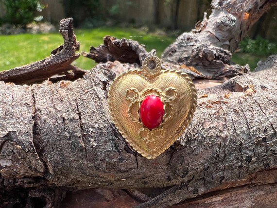 Coral Heart Charm, Gold Heart Charm, Heart Pendan… - image 5