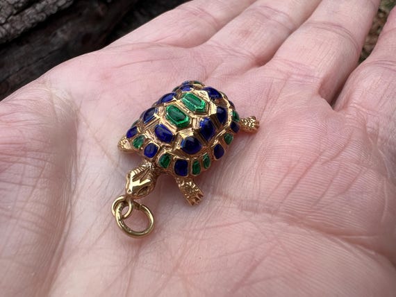 Turtle Charm, Enamel Turtle Charm, Turtle Pendant… - image 2