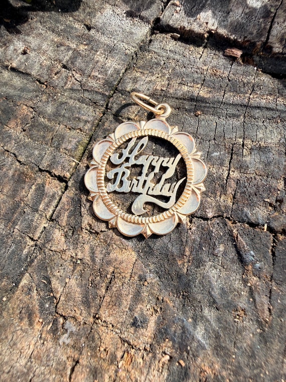 14k Yellow Gold Happy Birthday Charm Pendant View 3
