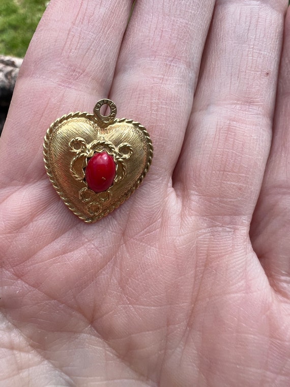 Coral Heart Charm, Gold Heart Charm, Heart Pendan… - image 8