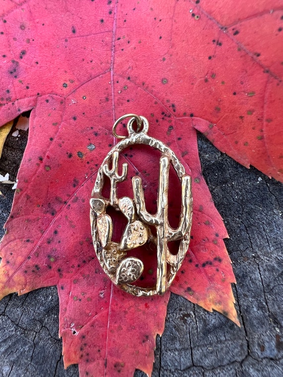 Gold Cactus Charm, Cactus Pendant, Cactus Jewelry,
