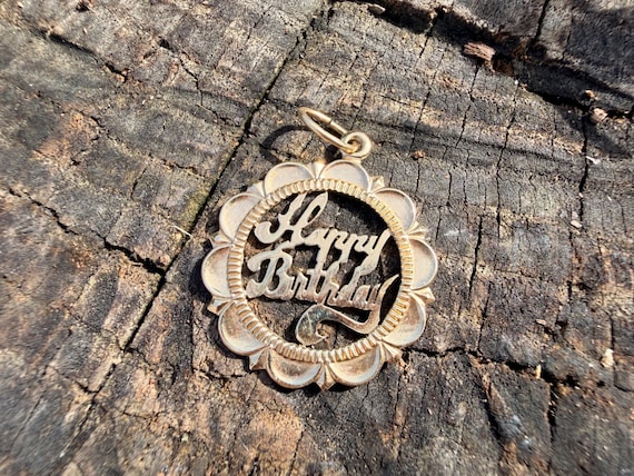 14k Yellow Gold Happy Birthday Charm Pendant View 2