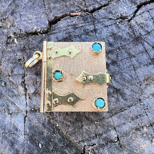 Gold Book Charm, Gold Book Locket, Old Book Charm, 18K Gold Locket