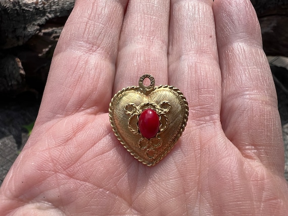 Coral Heart Charm, Gold Heart Charm, Heart Pendan… - image 9