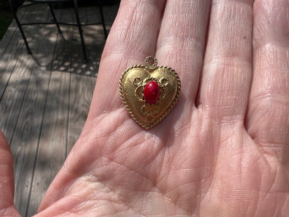 Coral Heart Charm, Gold Heart Charm, Heart Pendan… - image 2