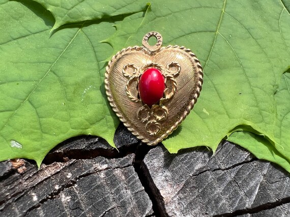 Coral Heart Charm, Gold Heart Charm, Heart Pendan… - image 4