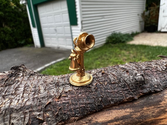 14k Yellow Gold Candlestick Phone Charm, Old School Replica