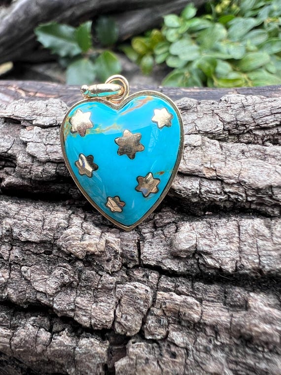 Turquoise Heart Charm, Storrow Anna Heart Charm, Heart Pendant, Gold Heart Pendant