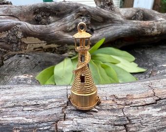 Vintage 9k Gold Lighthouse Charm, Nautical Pendant