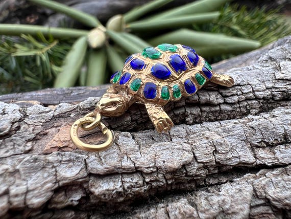 Turtle Charm, Enamel Turtle Charm, Turtle Pendant… - image 1
