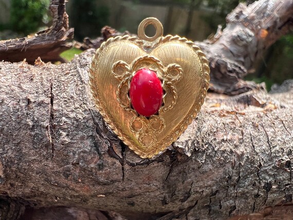 Coral Heart Charm, Gold Heart Charm, Heart Pendan… - image 7